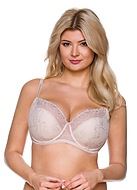 Comfortable bra, partially sheer cups, lace embroidery, C to M-cup